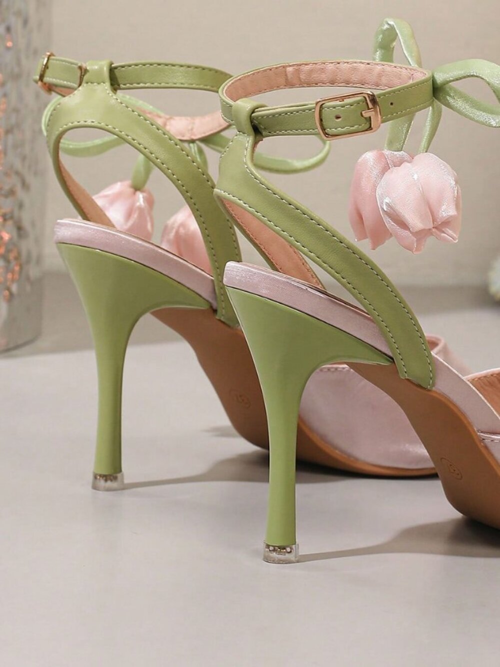 Pink Fairy Women's Flower Embellished Ankle Strap Stiletto Sandals - Picture 5 of 6
